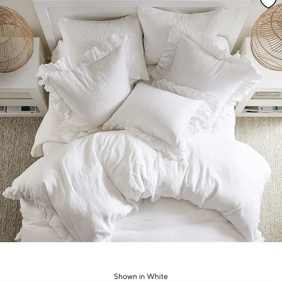 Pottery Barn Belgian Flax Linen Fringe Ruffle Duvet Cover Twin - Picture 2 of 5